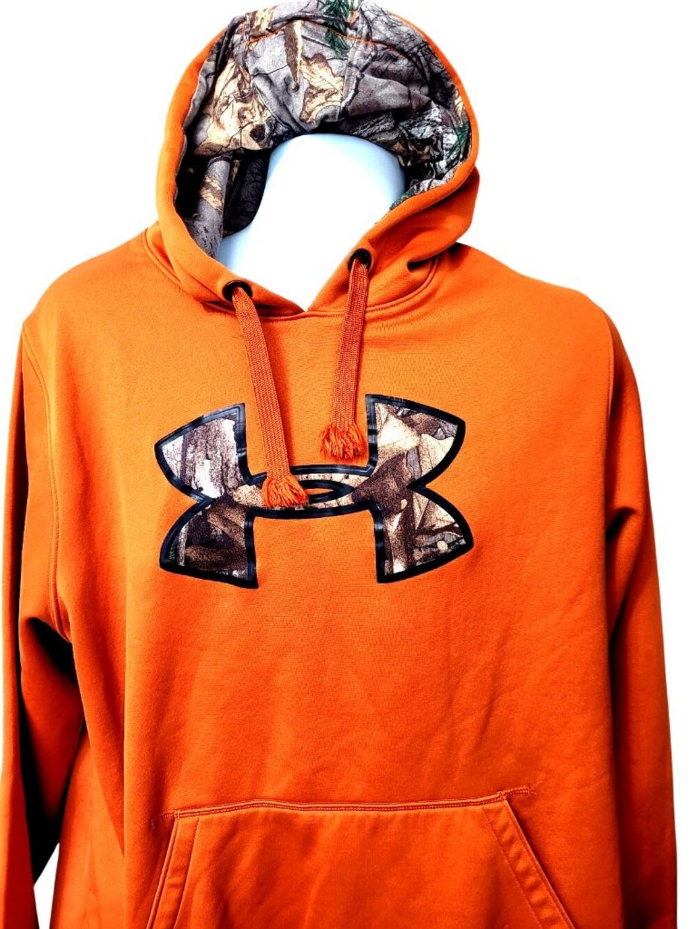 Under Armour Hoodie Mens Large Orange‎ Camo Logo Storm ColdGear Pullover Hunting